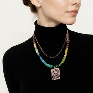 Hand Stamped Gemstone Gradient Dragonfly Necklace